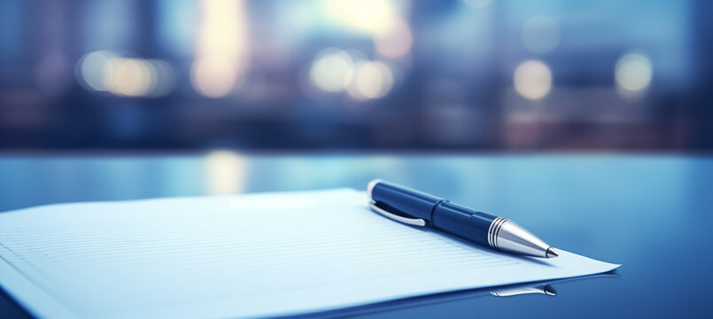 close up of a pen on a notebook, business concept, copy space