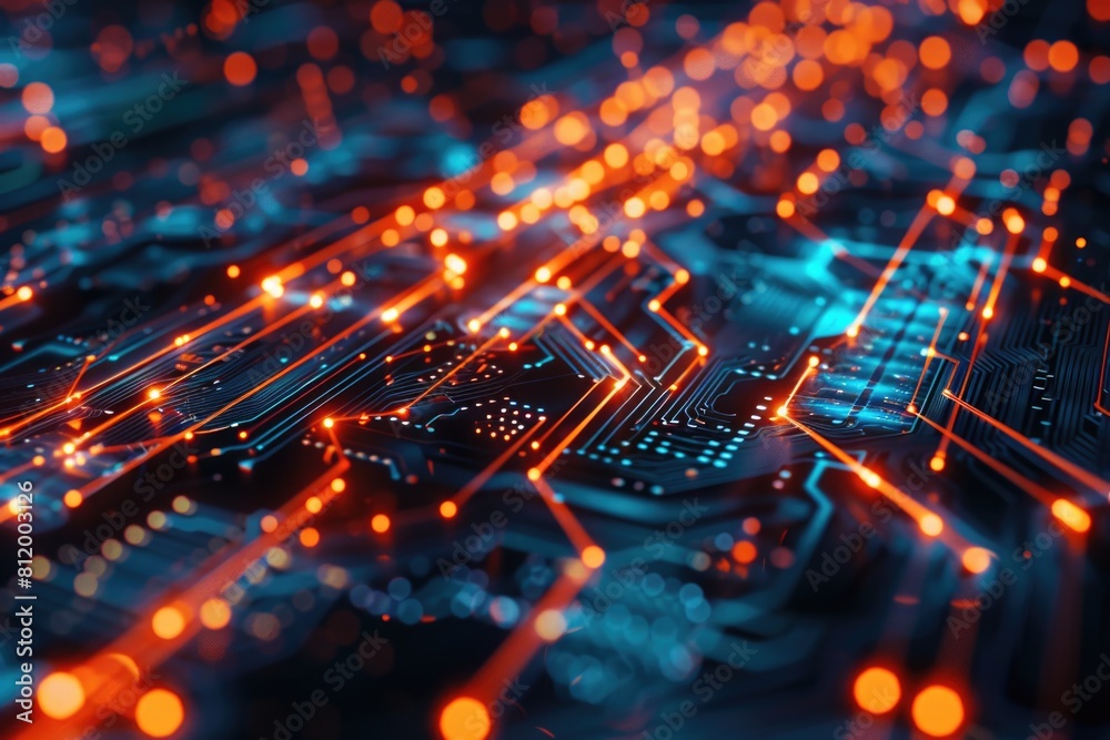 Poster detailed close-up of an electronic circuit board. suitable for technology concepts