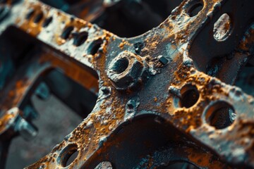 Detailed view of a rusted metal structure. Suitable for industrial themes