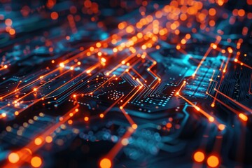 Fototapeta premium Detailed close-up of an electronic circuit board. Suitable for technology concepts