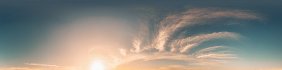 Sky 360 panorama - Bright blue sky filled with fluffy white Cumulus clouds. Seamless hdr spherical 360 panorama. Sky dome sky replacement for aerial drone 360 panoramas. Weather and climate change