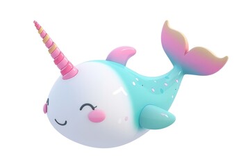 A cute toy narwhal with a unicorn horn, perfect for children's toys or fantasy themes