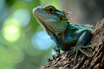 Fototapeta premium lizard face, Beautiful wildlife of creation, lizard, Ai generated