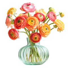 Colorful Bouquet of Ranunculus Flowers in a Pastel Blue Vase, Perfect for Decor and Gifts