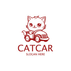 Cat on the car logo vector illustration