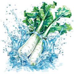 Fresh Fennel Bulb Splashing in Water, Great for Culinary Uses and Healthy Lifestyle Ads