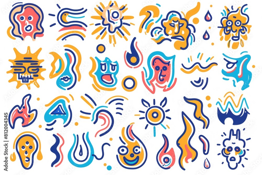 Poster various colored drawings on a plain white backdrop. suitable for design projects or educational mate