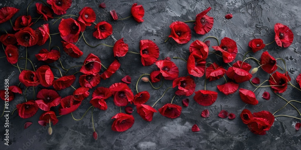 Poster A bunch of vibrant red flowers displayed on a table. Suitable for various occasions and events