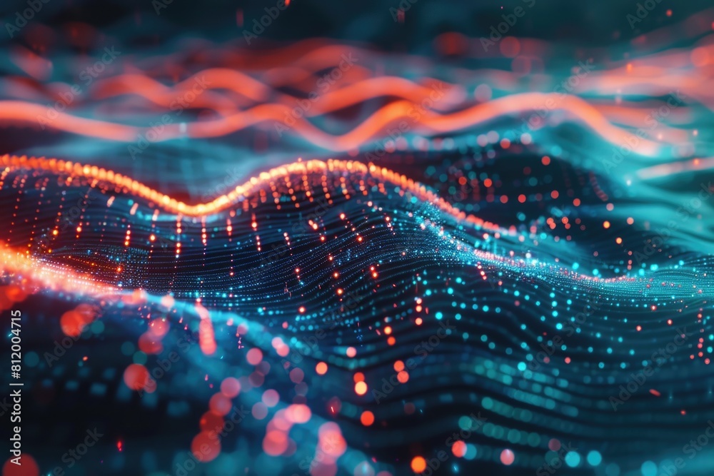 Aufkleber close-up view of a wave of blue and orange lights. ideal for technology or abstract design concepts