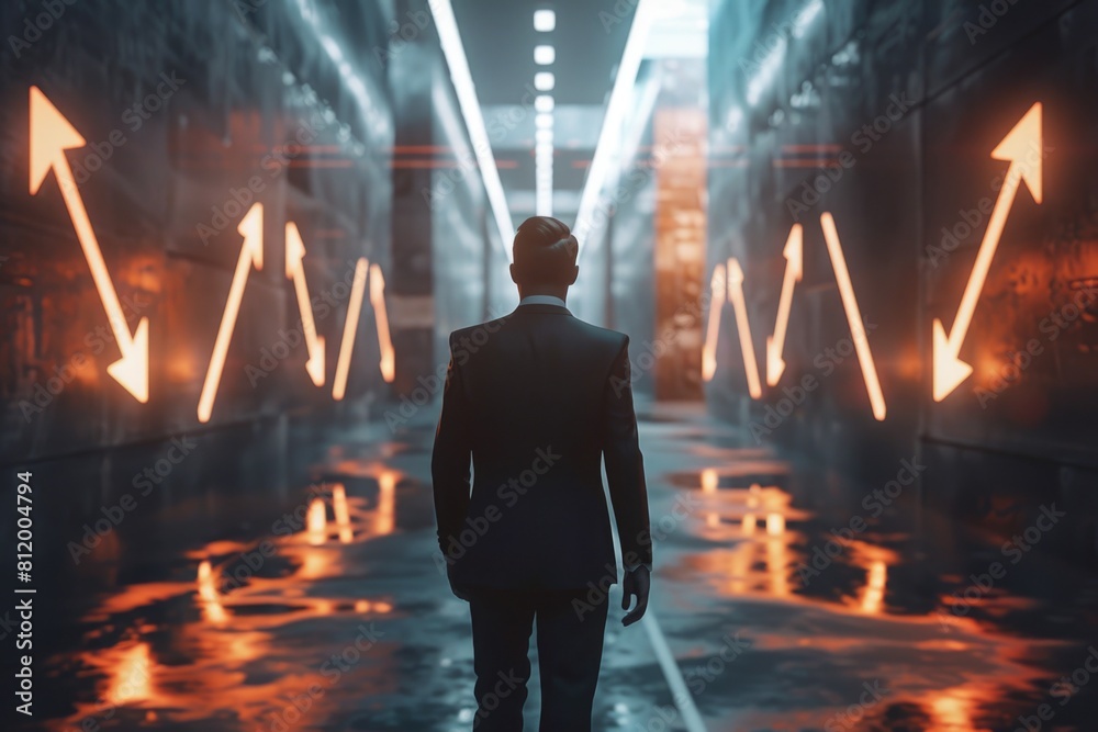 Aufkleber a man in a suit walking down a hallway. suitable for business concepts