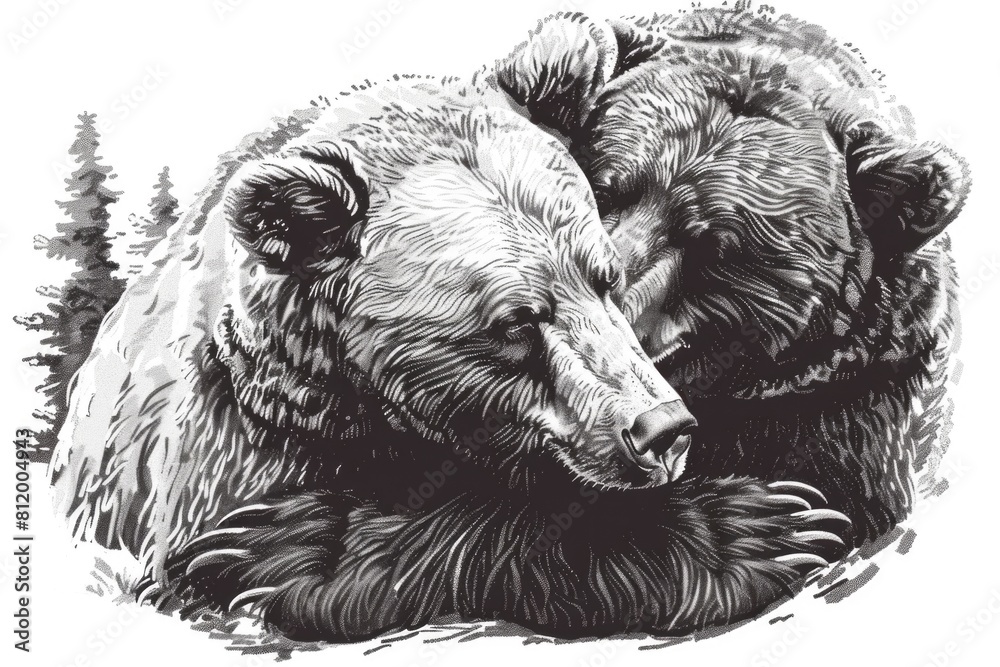 Poster black and white drawing of two bears, suitable for various design projects
