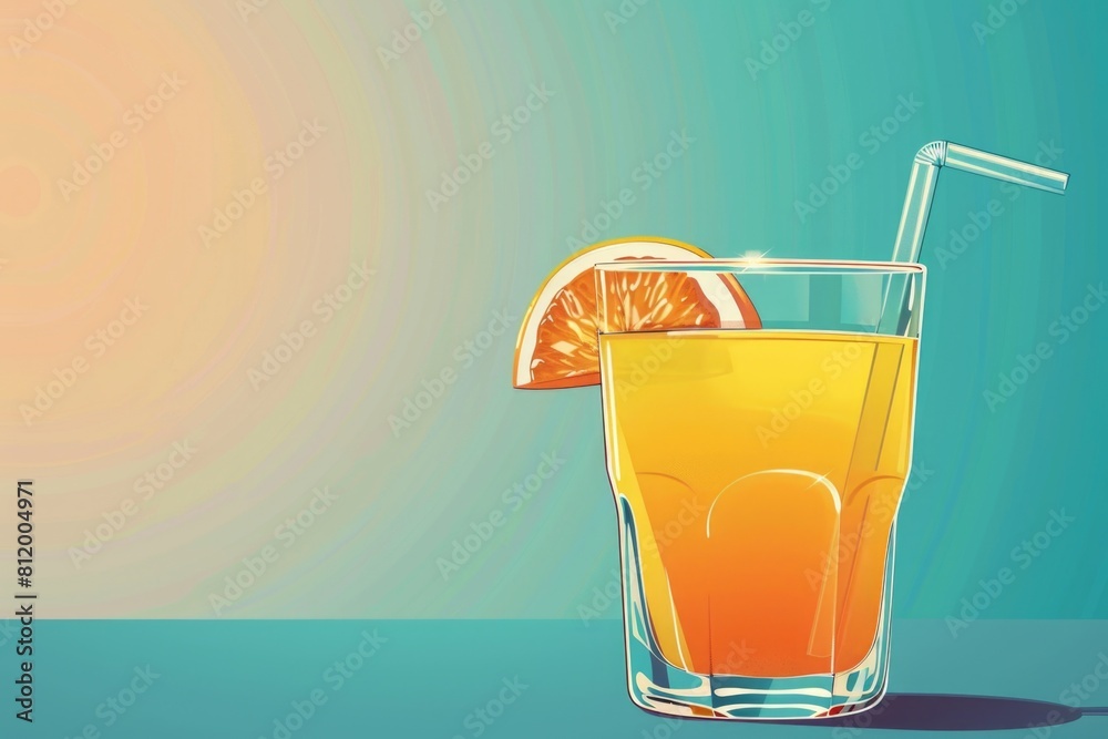 Wall mural refreshing glass of orange juice with a citrus slice, perfect for beverage concepts