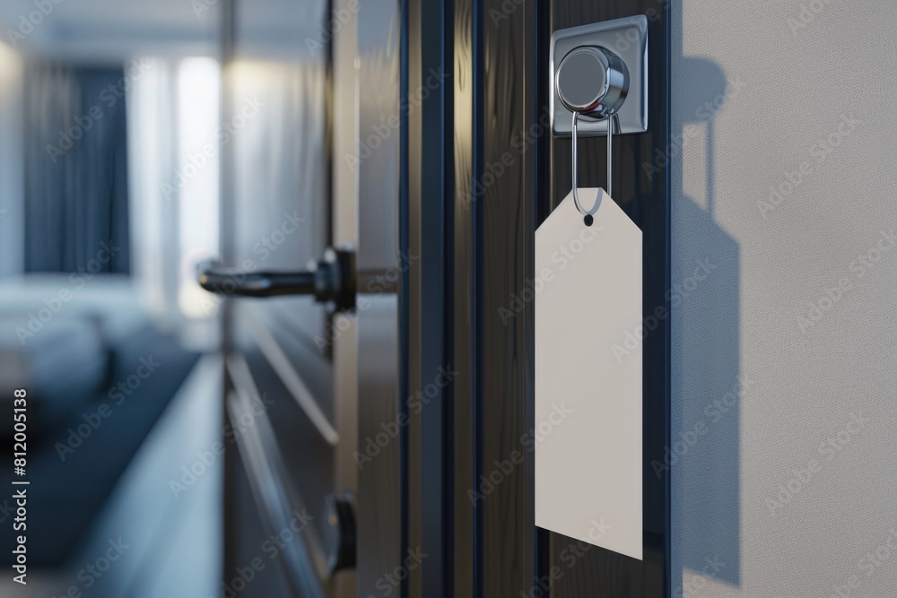 Poster a door handle with a tag hanging on it. suitable for business or real estate concepts