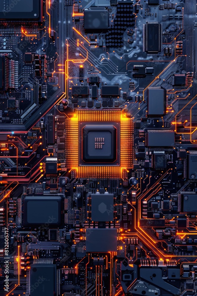 Poster detailed view of an electronic circuit board, suitable for technology concepts