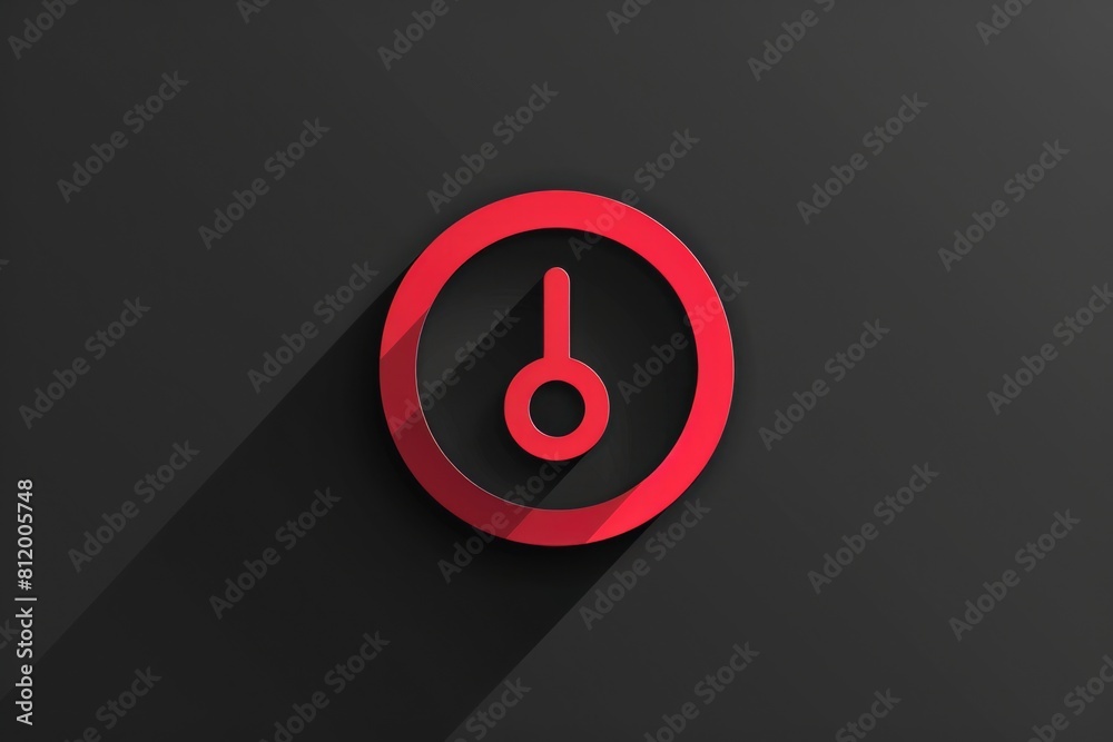Aufkleber Red clock with a long shadow on a black background. Suitable for time management concepts