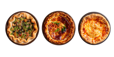 A set of different types of pies, transparent