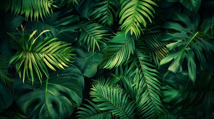 lush green tropical leaves background, nature exotic foliage