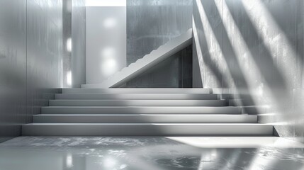 The image is showing concrete stairs and walls with triangle shaped opening to the next room.