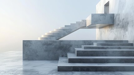 The image is a 3D rendering of a concrete staircase leading up to a concrete platform.