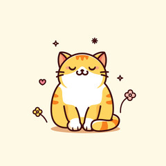 Calm yellow cat sitting in meditation