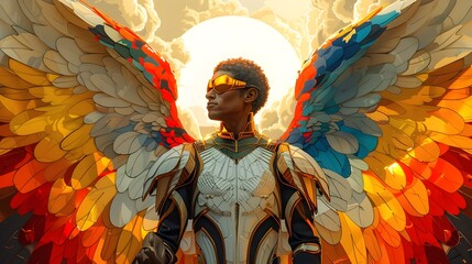 Flat Design Archangel A Colorful Front View Protector Theme in Analogous Color Scheme - obrazy, fototapety, plakaty