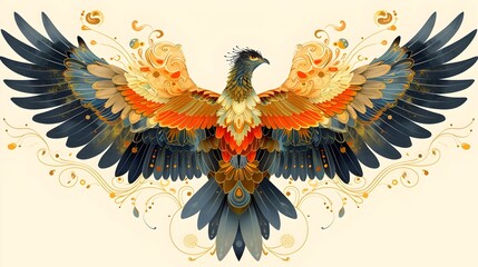 Mythological Winged Messenger A Flat Design in Vibrant Tetradic Color Scheme - obrazy, fototapety, plakaty