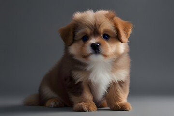 Cute fluffy portrait smile puppy dog that looking at the camera.
