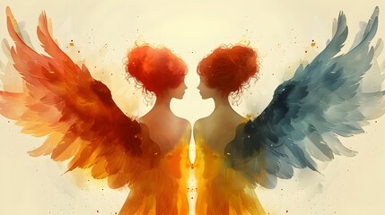 Flat Design Guardian Angel A Vibrant Display of Protection and Care in Complementary Color Scheme - obrazy, fototapety, plakaty