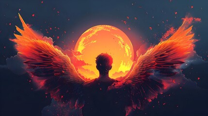 Flat Design Guardian Angel Vigilant Protection in a Complementary Color Scheme - obrazy, fototapety, plakaty