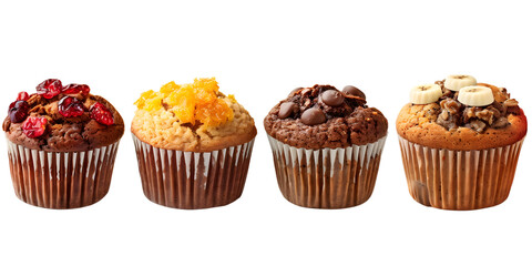 A set of 4 different types of muffin, transparent