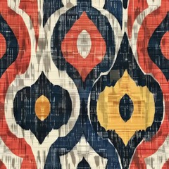 Modern Ikat, Design a bold, geometric ikat print with a contemporary color palette, suitable for upholstery fabric - obrazy, fototapety, plakaty