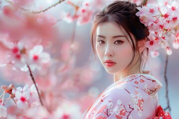 Fototapeta premium A woman in a kimono posing for a picture. Ideal for cultural and fashion concepts