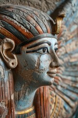 Detailed view of an Egyptian woman statue, perfect for historical projects