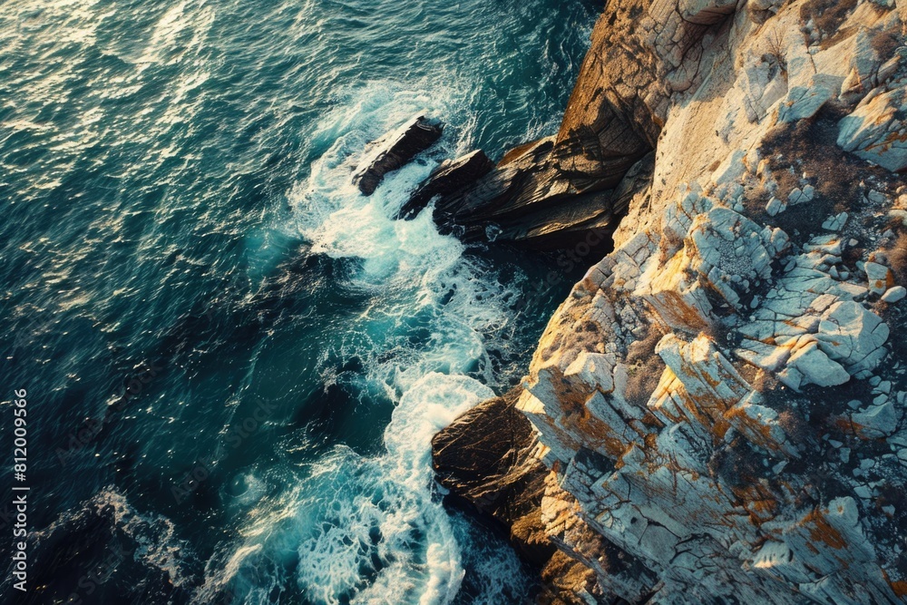 Poster a stunning view of the ocean from a cliff. perfect for travel websites