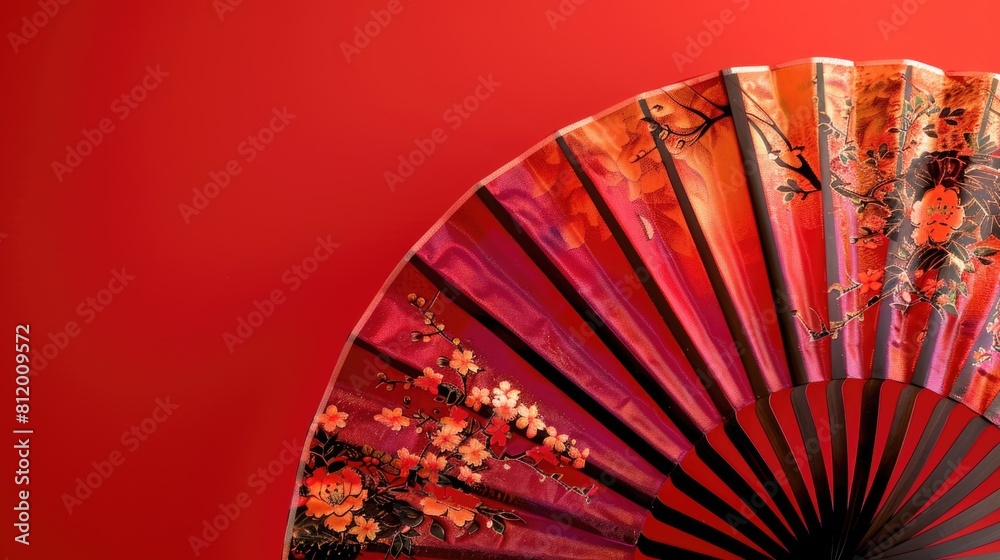 Poster a close up of a fan on a vibrant red background. perfect for cooling concepts