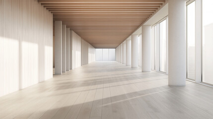Obraz premium White and wooden empty office hall