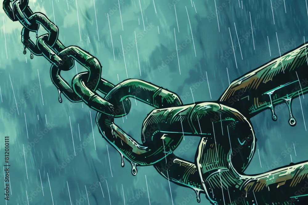 Poster A drawing of a chain with a link in the middle. Suitable for industrial concepts