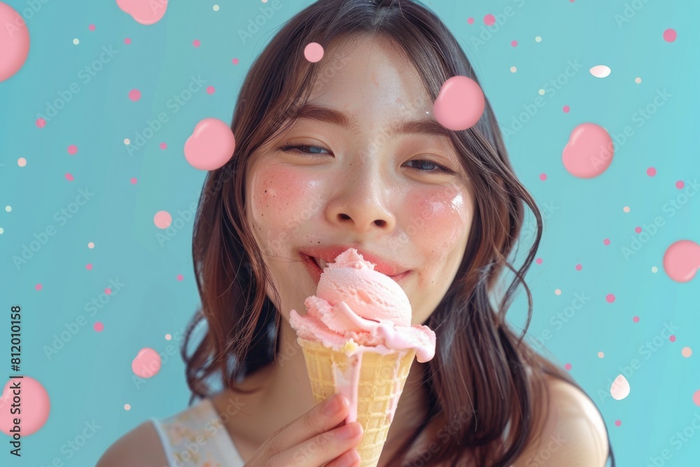 Canvas Prints A woman enjoying an ice cream cone. Perfect for summer promotions