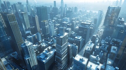 Obraz premium A Metropolis with Towering Skyscrapers and Busy Streets