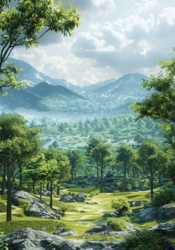 fantasy landscape with mountains and river
