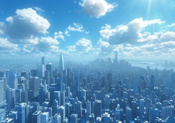 Fototapeta premium A Metropolis with Towering Skyscrapers and a Bright Blue Sky