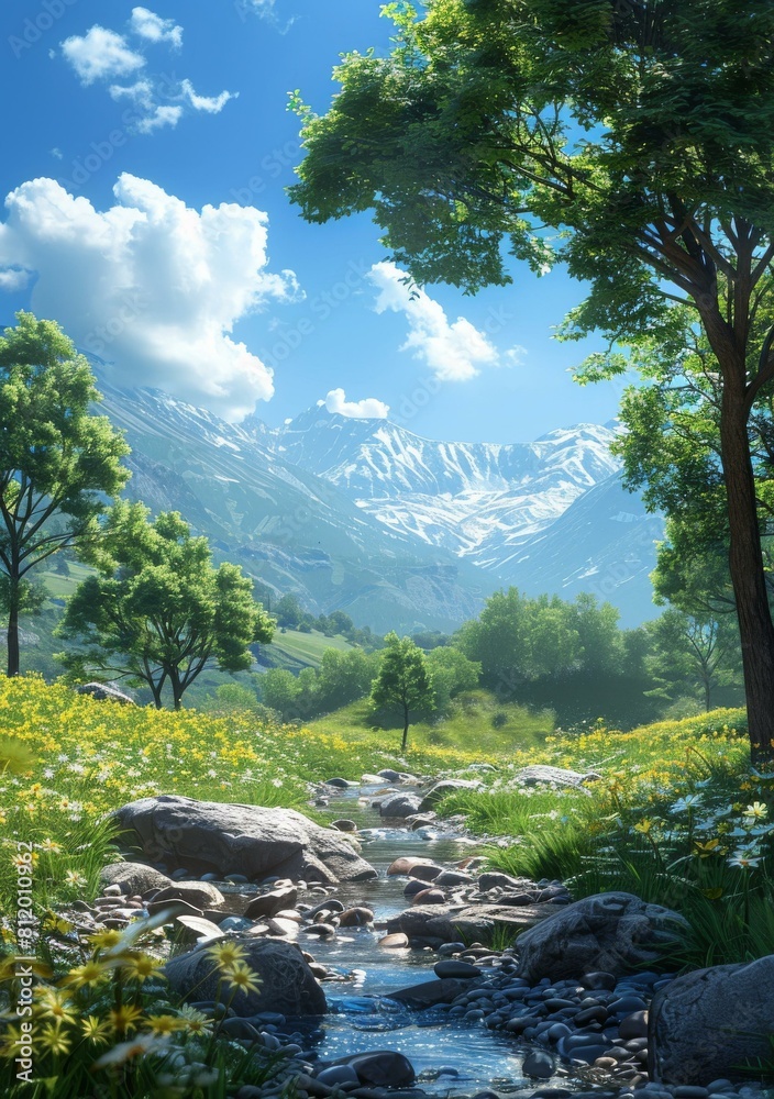 Wall mural The Beauty of Nature Landscape with Trees and Mountain