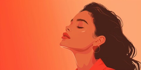 portrait of a young beautiful woman with long brown hair and red lips