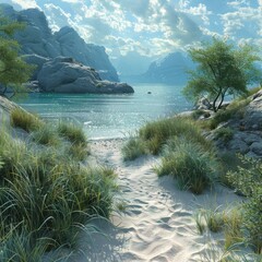 Rocky Beach Path to Tranquil Waters