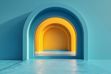 Blue and yellow 3D rendered archway