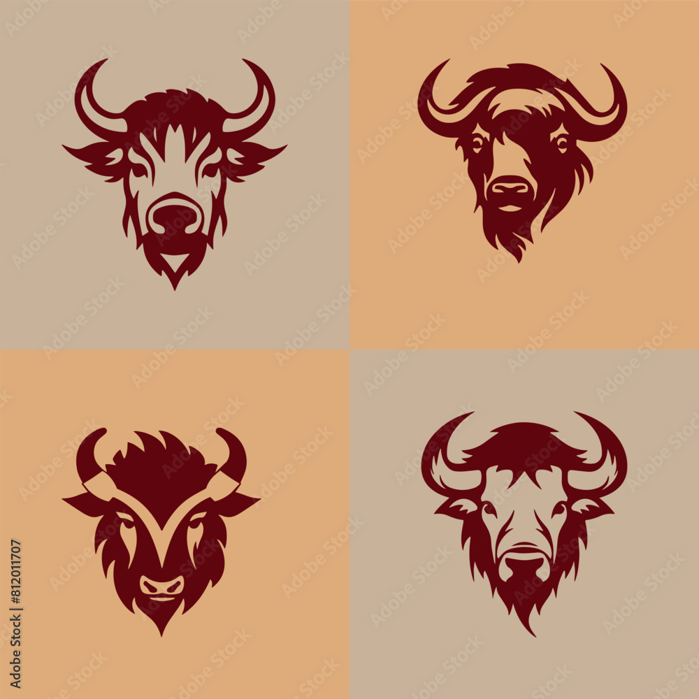 Wall mural logo of a buffalo set bison icon silhouette design