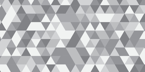	
Abstract geometric white and gray background seamless mosaic and low polygon triangle texture wallpaper. Triangle shape retro wall grid pattern geometric ornament tile vector square element.