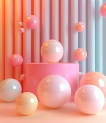 Pink and blue pastel podium with pastel balls