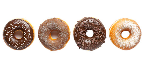 top-down view of donuts isolated on transparent background