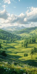 fantasy green rolling hills landscape